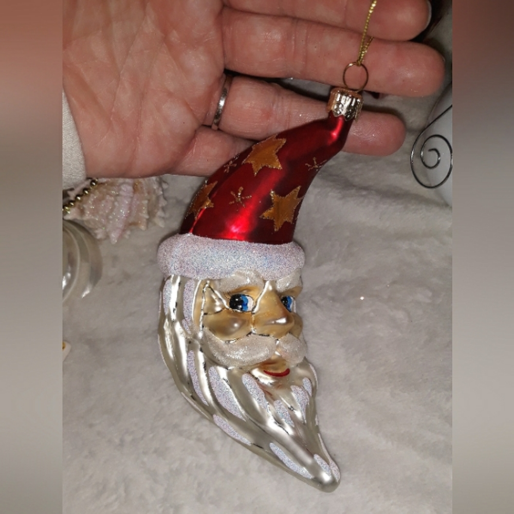 Vintage MIA Glass Christmas Ornament Crescent Moon Figural Santa Made in Poland